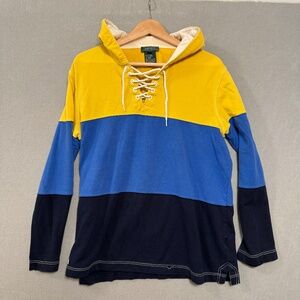 Lauren Ralph Lauren Yellow Blue Lace Up Colorblock Rugby Style Pullover Hoodie